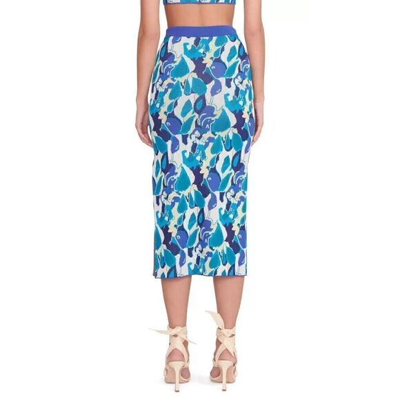 STAUD Giovanni Midi Skirt Size L Floral Jacquard Pacific Paradise, NEW NWOT $195 - Picture 3 of 6